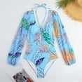 thumbnail image 4 of Sakmal One Piece Swimsuits for Women Long Sleeve Slimming Bathing Suit Stretchy Blue V Neck Womens Swimwear L, 4 of 9