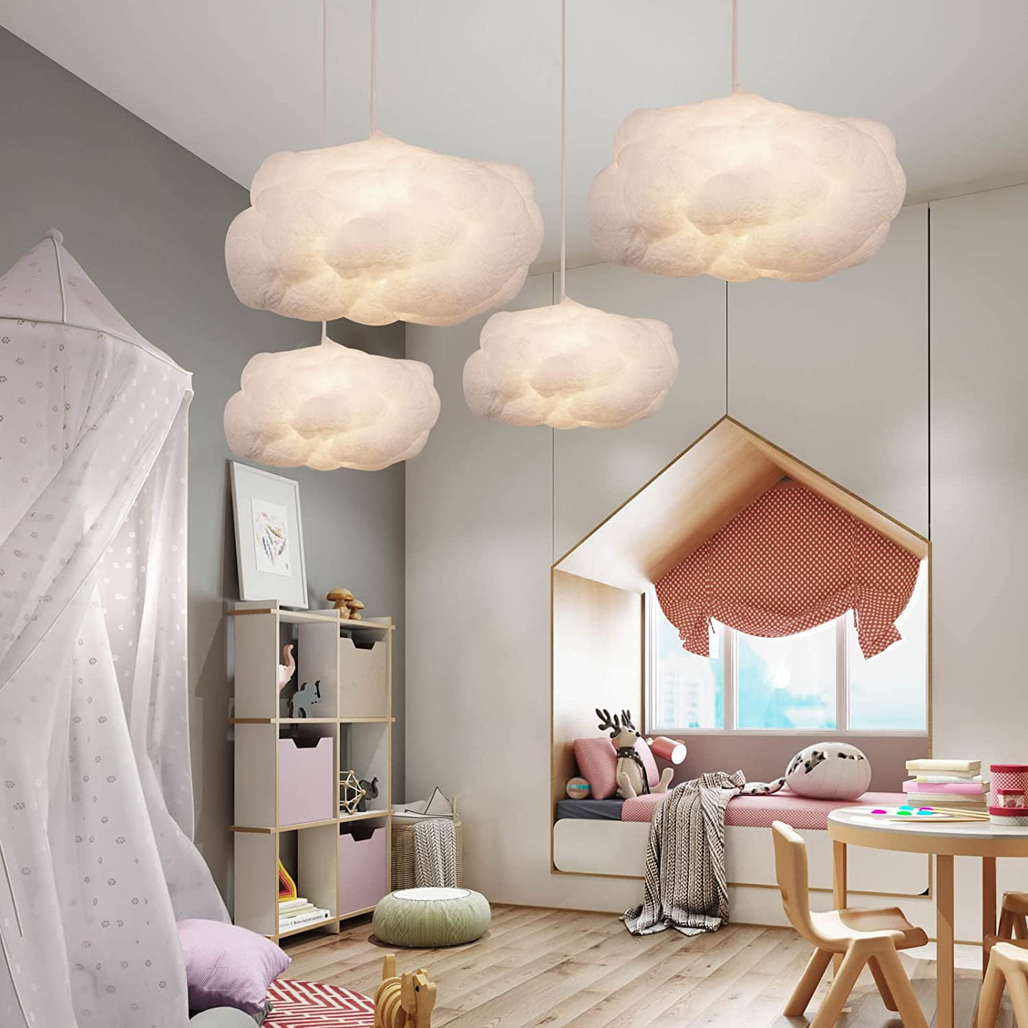 Arturesthome Modern Floating White Cloud Pendant Hanging Light Nordic Cotton Ceiling Light Fixture Girls Children's Living Room Bedroom Hotel Lobby Restaurant Clothing Store Chandelier