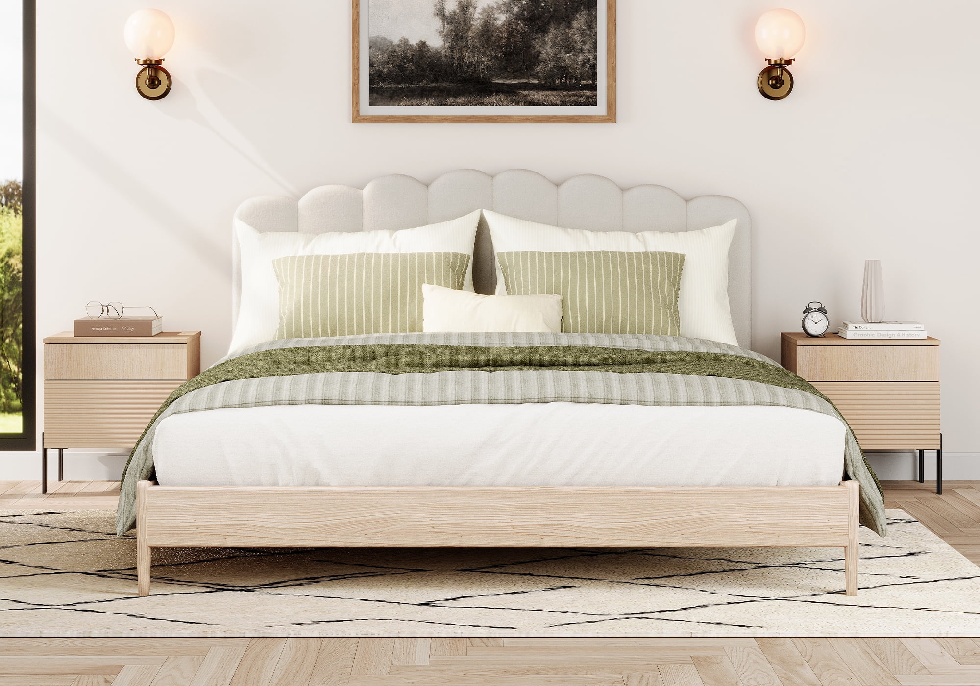 4 Pcs Bedroom Set，Wooden Dresser and Nightstand Sets for Bedroom, Reeded Dresser Set with Adjustable Shelves, Night Stand of 2 with Charging Station