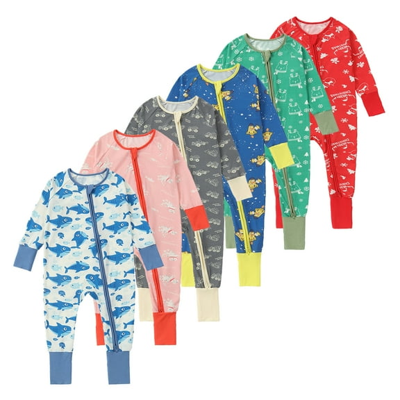 Emy Dola Unisex Baby Snug Fit Pajamas Long Sleeve Baby Sleeper Romper 2-Way Zipper Toddler Boys Girls' Christmas One-piece PJs