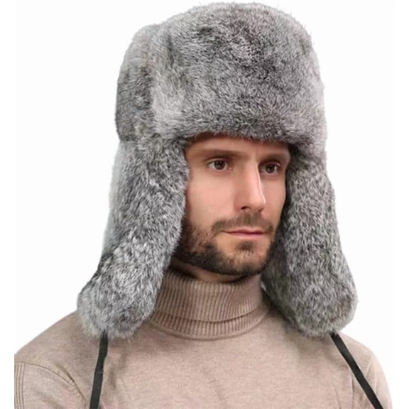 CoCoMangos Men Winter Trapper Russian Trooper Hat Faux Fur Ushanka Eskimo Earflap Pilot Hat Furry Windproof Hunting Ski Cap