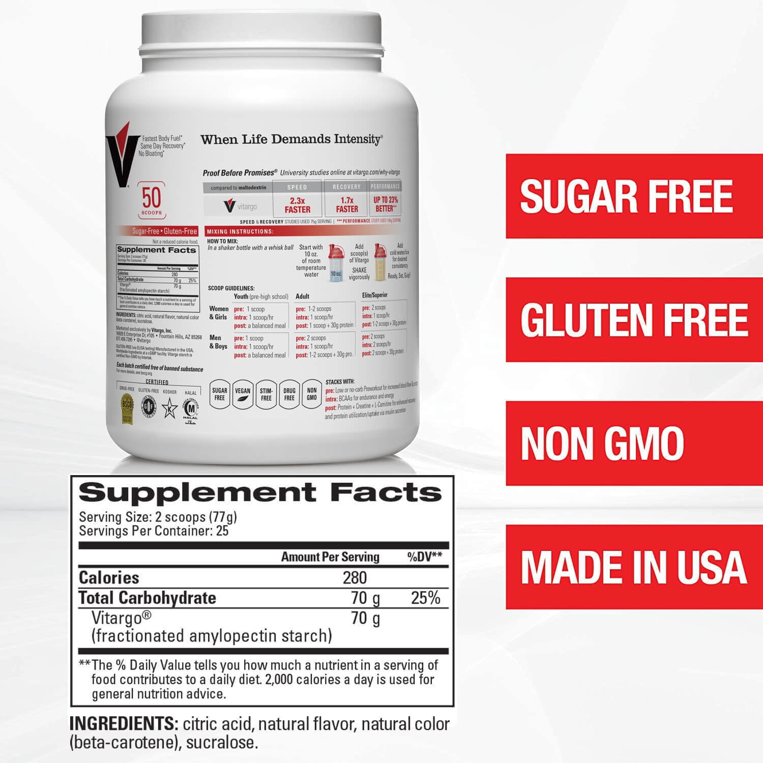 Vitargo Mango 50 Scoop 2X Faster Absorbing, 4.4 LB Mango, Pre Workout, Intra Workout & Post Workout, Sugar-Free Complex Carb Powder for Muscle Recovery, Endurance & Muscle Gain, Made in USA