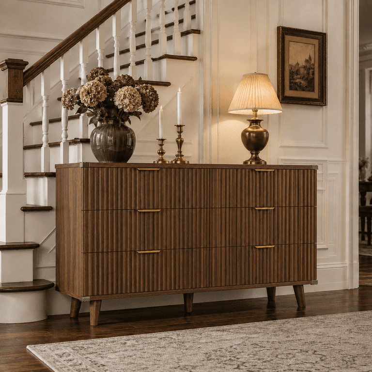 Aufeile 53" Fluted 6-Drawer Dresser, Walnut photo 4