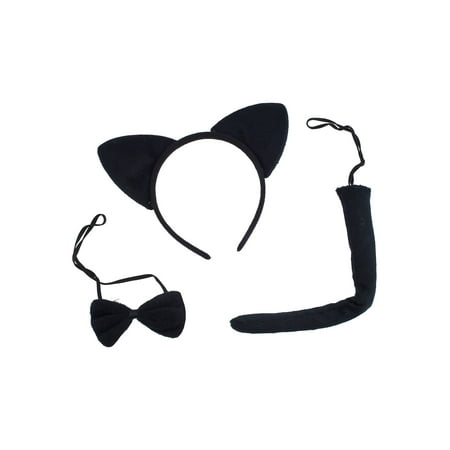 Lux Accessories Plain Black Cute Fun Kitty Cat Ears Bowtie Tail Costume Dressup