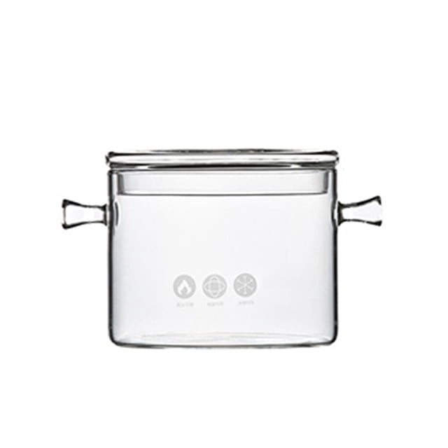 EeaseMX Olla de vidrio resistente al calor para sopa, olla transparente para estofado, olla para fideos instantáneos, cuencos para fideos, para cocina casera y restaurante (tapa plana de 1 l)