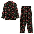 thumbnail image 3 of DISNIMO Candy Flower Printed Women'S Pajama Sets Christmas 2 Piece Pj Sets Long Sleeve Top Wide Leg Pants Casual V Neck Sleepwear Loungewear Button Down Nightwear with Pockets, S, 3 of 7