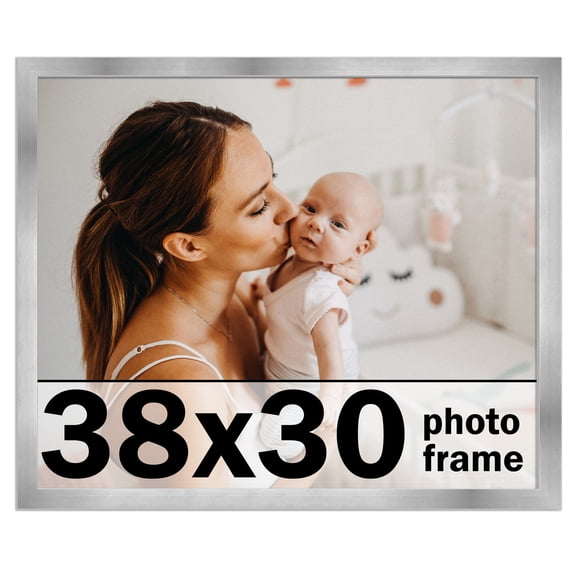 38x30 Frame Silver Stainless Steel Solid Wood Picture Frame | 0.75 Inch Moulding Width | Includes