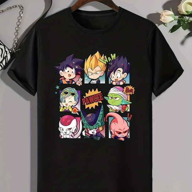 Impresión de personajes de anime de dibujos animados, camiseta de cuello redondo de diseño gráfico para hombres, camisetas cómodas y casuales para el verano, tops de ropa de hombre para vacaciones dia