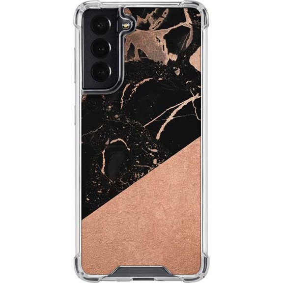 Skinit Marble Black and Rose Gold Marble Split Galaxy S22 Clear Case