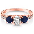 thumbnail image 3 of Gem Stone King 2.32 Ct Oval White Created Sapphire Blue Sapphire 18K Rose Gold Plated Silver Ring (Size 5), 3 of 6