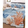 thumbnail image 3 of Quilts Twin Size Bedding Set, Navy Blue Coastal Lightweight Quilted Comforter, Starfish Coral Summer Nautical Wooden Soft Reversible Bedspread Coverlet with Pillow Covers for All Season, 68" x 86", 3 of 7