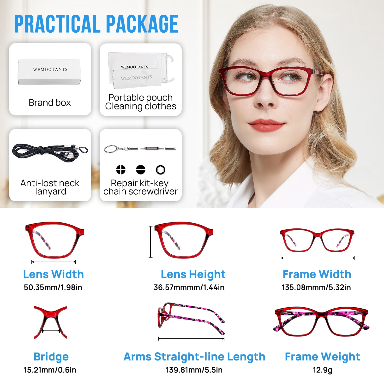 WEMOOTANTS 3 Packs 1.25 Reading Glasses for Women Red Readers with Spring Hinges 1.0 1.25 1.5 1.75 2.0 2.25 2.5 2.75 3.0 3.5 4.0 5.00 6.00