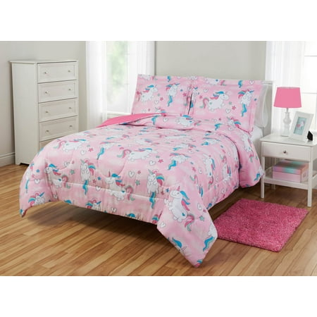 Mainstays Kids Love Unicorns Reversible Comforter Set Walmart Com