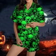 thumbnail image 4 of Halloween Womens Pajama Sets Ghost Pumpkin Print Button Down Short Sleeve Smooth Nightwear with Short Lounge Sets 2 Piece Loose Layering Friendly Womens Pjs, 4 of 6