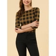 thumbnail image 6 of MODA NOVA Juniors Work Boat Neck 3/4 Sleeve Stretchy Knit Blouse S Yellow, 6 of 7