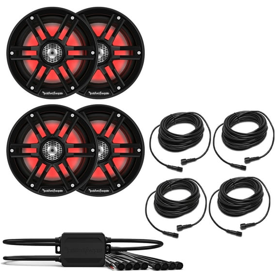 Rockford Fosgate 2 Pairs M2-65B M2 Series 6.5" Marine Black & Stainless Grilles Included   (1) PMX-RGB Optix LIght Controller   (4) RGB-25 25' Extension Cable