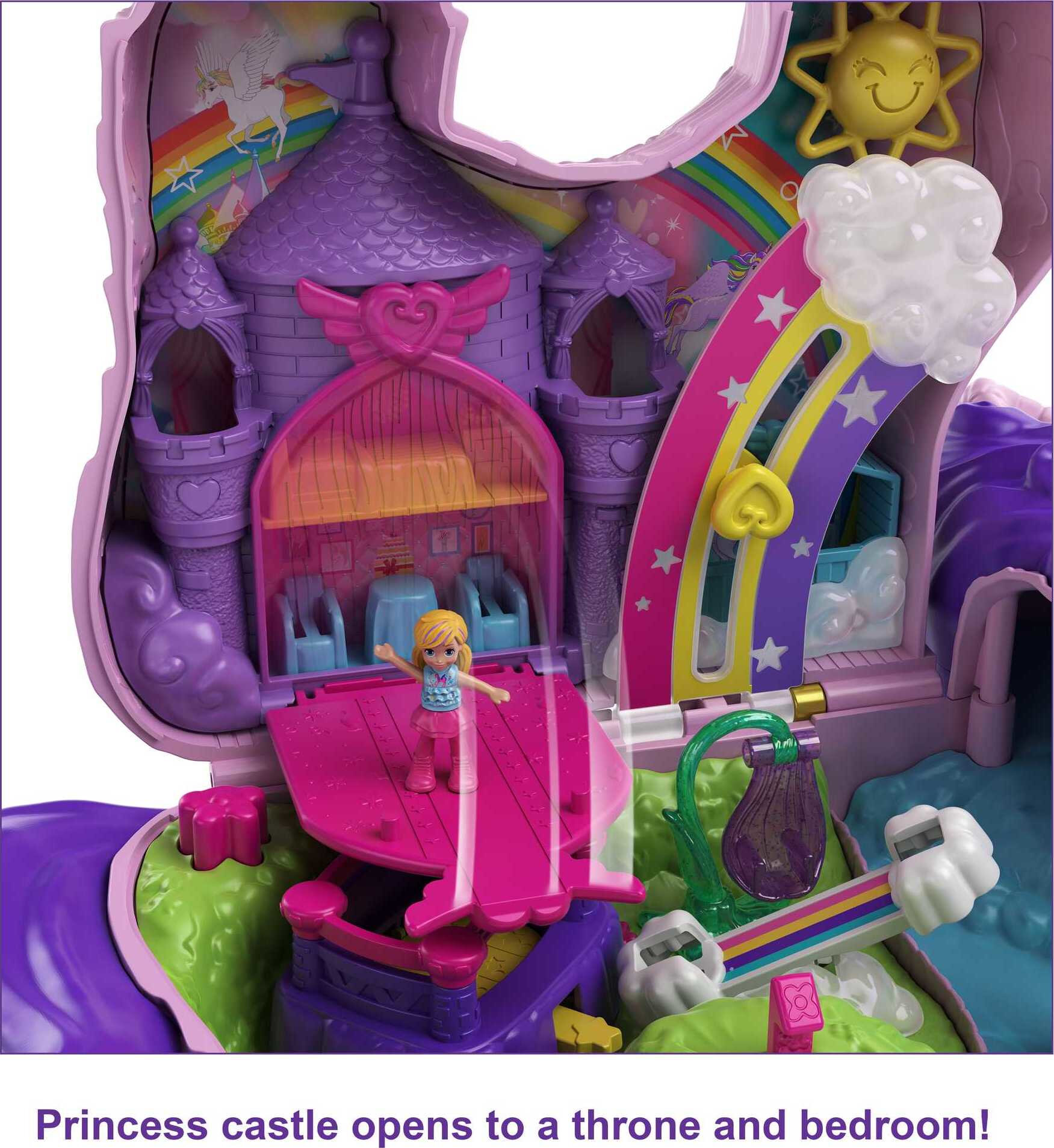 Polly Pocket 2-in-1 Unicorn Party Travel Toy, Large Compact with 2 Dolls & 25 Surprise Accessories - image 5 of 9