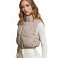 thumbnail image 4 of Love Tree Women's Juniors Cropped Faux Leather Puffer Vest  (Taupe, Medium), 4 of 4