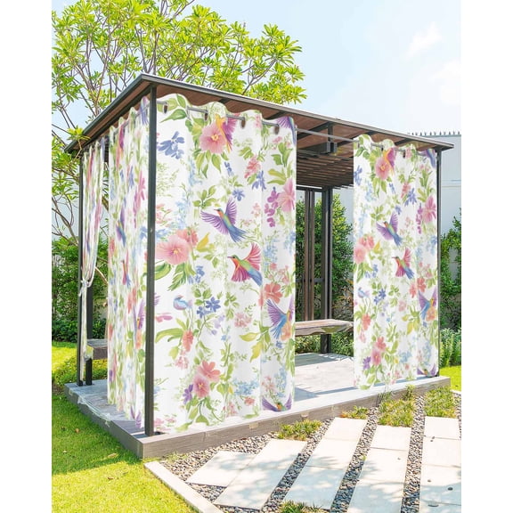nqOlkjepod Outdoor Curtains for Patio Waterproof, Spring Floral Outdoor Privacy Panels Grommet, Summer Flowers Botanical Birds Blackout Outside Curtains for Porch/Cabana/Pergola 54"x108", 1 Panel