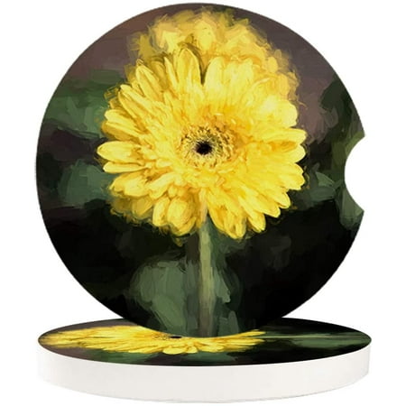 

ZHANZZK Yellow Flower Vintage Set of 6 Car Coaster for Drinks Absorbent Ceramic Stone Coasters Cup Mat with Cork Base for Home Kitchen Room Coffee Table Bar Decor