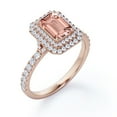 thumbnail image 4 of JeenMata Dual Halo Cluster - 1.75 Carat Emerald Cut Lab Grown created morganite and Moissanite - Pave Shank Engagement Ring - 18K Rose Gold Plating over Silver, 4 of 6