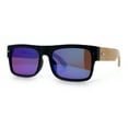 thumbnail image 5 of Thick Real Bamboo Wood Arm Square Narrow Rectangle Horn Rim Sunglasses Matte Black - Teal Mirror, 5 of 8