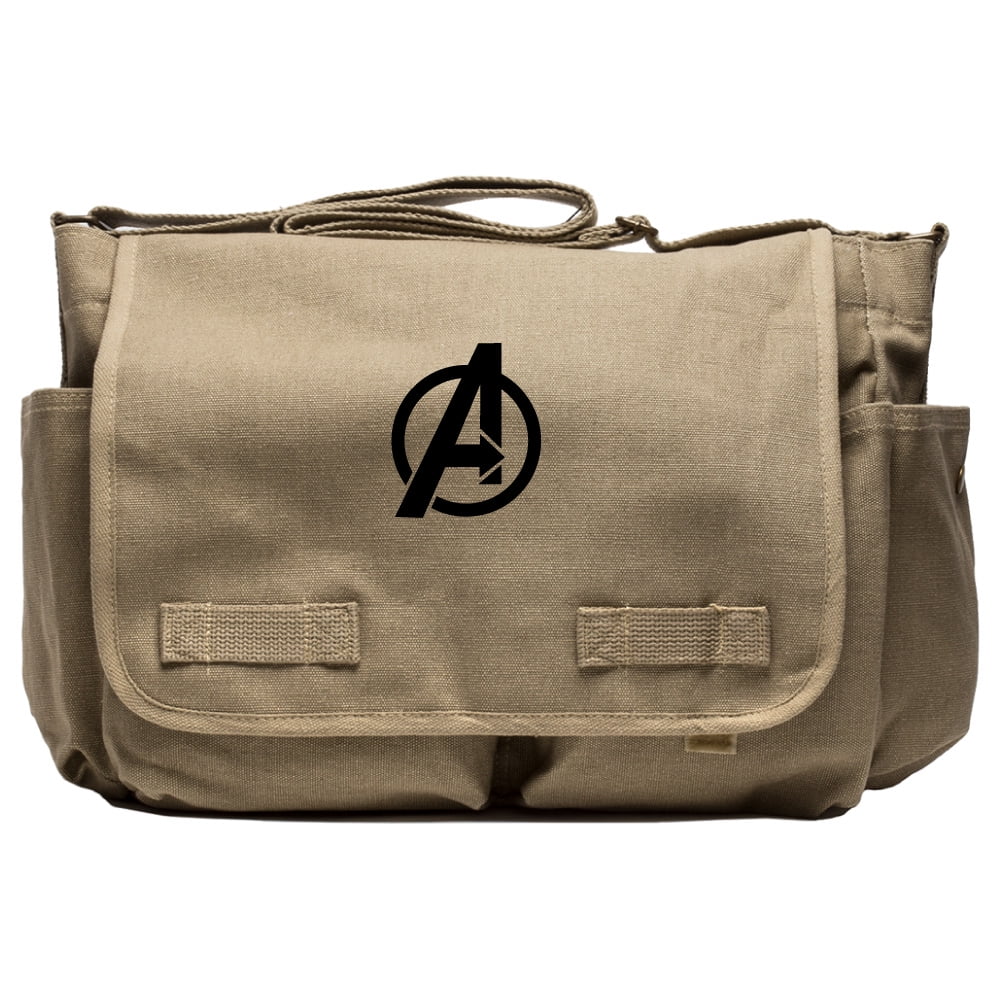 Avengers Logo SuperheroesA Army Heavyweight Canvas Messenger Shoulder Bag in Olive & Black 