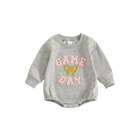 

GuliriFei Infant Baby Girl Sweatshirt Romper Bow Game Embroidery Long Sleeve Crew Neck Jumpsuit for Fall Winter