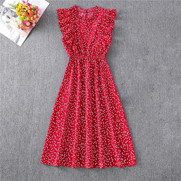 Nuoqisi Women's Summer Dresses Cute Round Neck Ruffle Sleeve Cocktail Work Casual Loose Fitted Midi Dress 2026