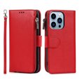 thumbnail image 2 of SaniMore iPhone 14 Pro 6.1" 2022 Case with Wrist Strap Zipper Wallet [Card Slots] Premium PU Leather Skin [Retro Durable] Shockproof Anti-scratch Kickstand Business Cover For iPhone 14 Pro, Red, 2 of 8