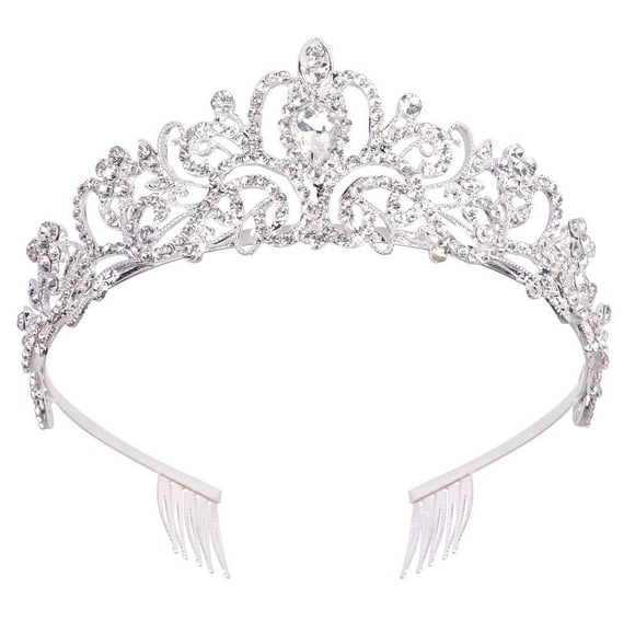Didder Tiara de cristal plateado corona diadema princesa elegante corona con peines para mujeres niñas novia boda fiesta de cumpleaños