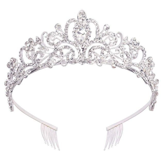 Didder Tiara de cristal plateado corona diadema princesa elegante corona con peines para mujeres niñas novia boda fiesta de cumpleaños