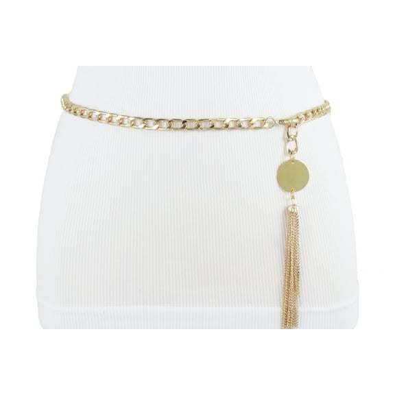 Women Gold Metal Chain Links Bling Belt Tassel Circle Charm XL XXL