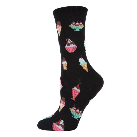 MeMoi Ice Cream Sundae Bamboo Blend Crew Novelty Socks - Womens - Female, One Size, Black