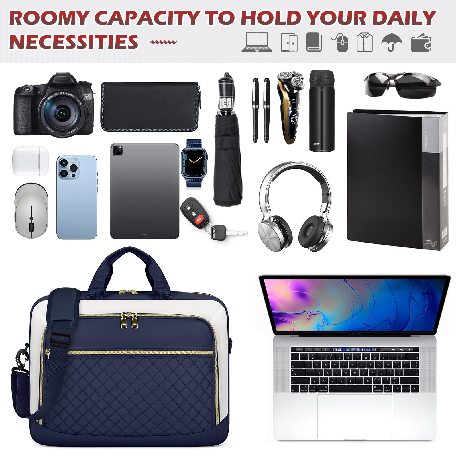 Laptop Bag 17.3 Inch Laptop Briefcase for Women Men Messenger Bag Waterproof Shoulder Large Computer Bag for Business Office Work College,Black