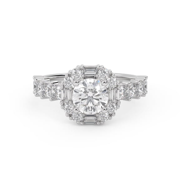 AFFY Hexagon Frame Halo Solitaire Engagement Rings for Women, 2.00 Carat (ctw) Lab Grown Diamond Anniversary Wedding Ring In 14K White Gold Over 925 Sterling Silver F-G-H, SI Quality Size-4