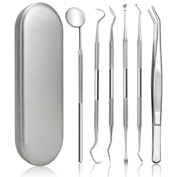 LotFancy 6Pcs Dental Tools, Dental Pick for Teeth Cleaning, Stainless Steel Hygiene Kit with Case