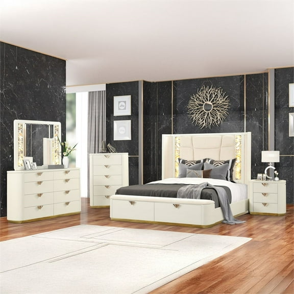 La Pierre Contemporary Style King 5PC Bedroom Set made with Wood in Beige