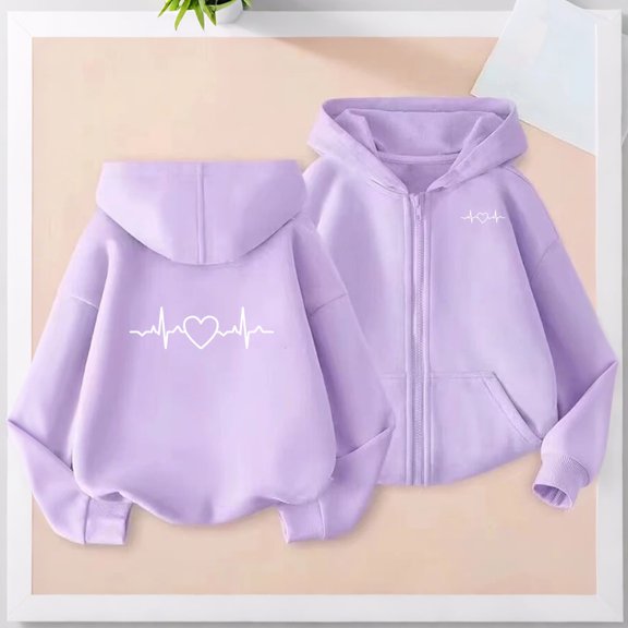 UQJfacai Girls Heart Graphic Oversized Hoodies Valentines Long Sleeve Hooded Sweatshirts Fall Winter Fleece Pullover Tops 3-13 Years