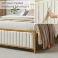 thumbnail image 3 of VECELO Full Size Metal Platform Bed Frame, Modern Upholstered Bed Frame with Velvet Tufted Headboard and Footboard, No Box Spring Needed, Gold & Beige, 3 of 8