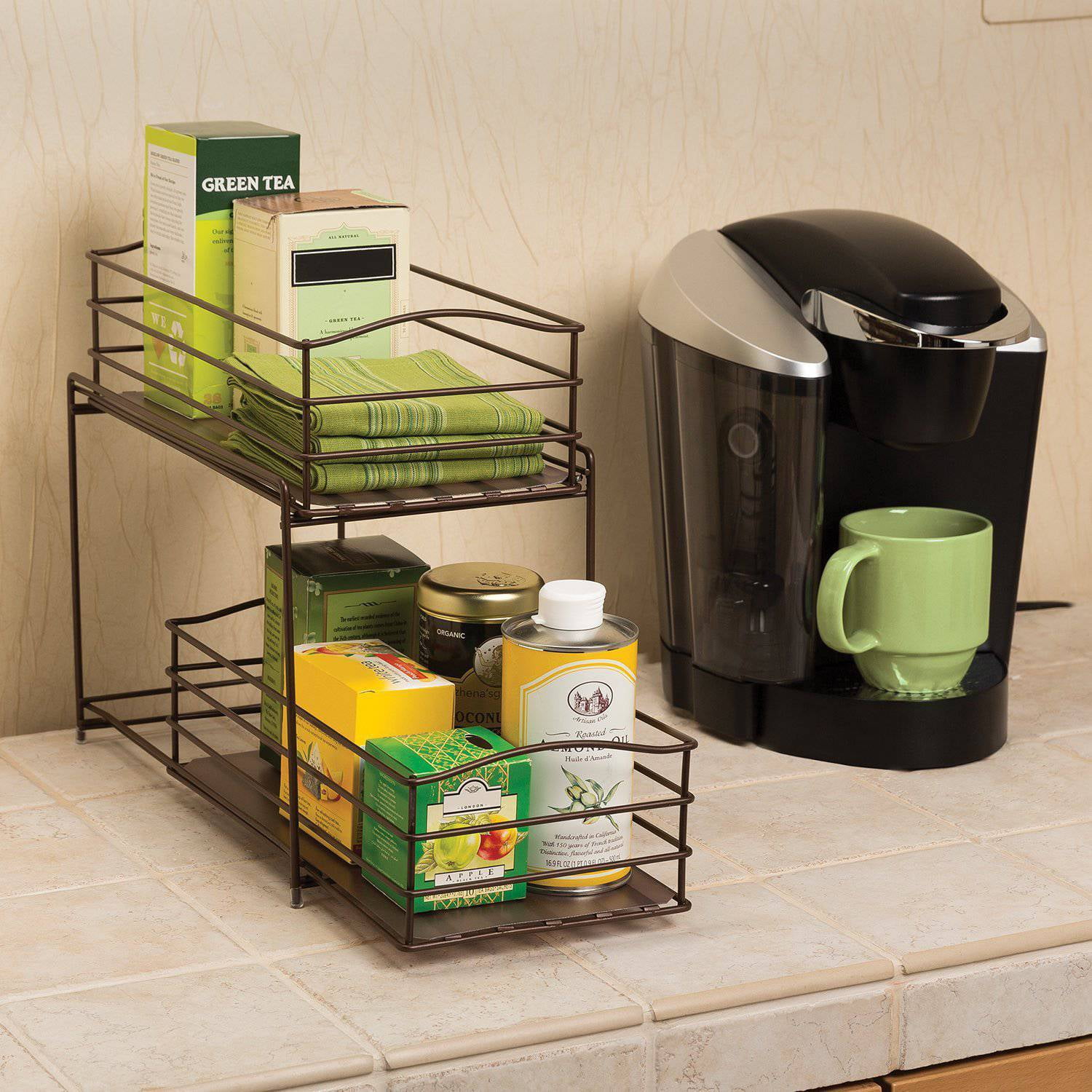 Uncategorized Sliding Basket Organizer seville classics 2 tier sliding basket kitchen cabinet organizer bronze walmart com