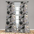 thumbnail image 4 of Ambesonne Halloween Curtains, Skull Raven Cat Print, Pair of 28"x95", Pale Grey Purple and Grey, 4 of 5