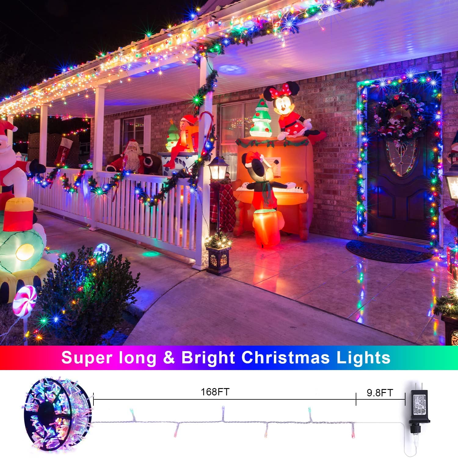 JMEXSUSS 168FT 600 LED Christmas Decor Lights 8 Modes Multicolor Christmas Lights Outdoor Waterproof Christmas Tree Lights Indoor Plug in Party Holiday Christmas Decorations