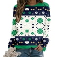 thumbnail image 3 of XIAOCHA Women's St Patrick Sweatshirt Pixel Clover Print Pullover Top Striped Crew Neck Sweatshirt, Green, Sizes XXXL, 3 of 7