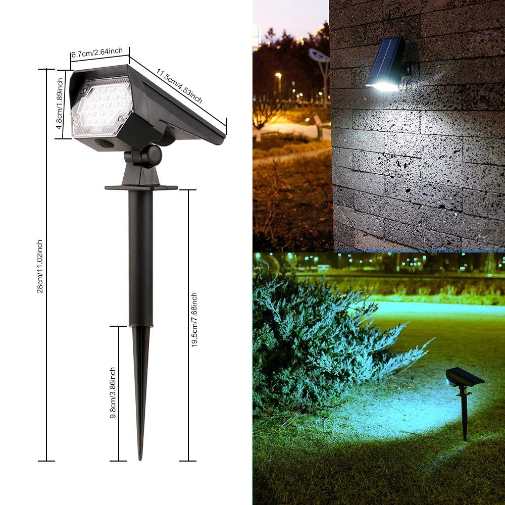 Solar Spot Lights Outdoor, 4 Pack Solar Landscape Spotlights, 3 Modes Waterproof Dusk to Dawn Solar Powered Flood Wall Lights for Outside Yard Garden Pathway, Clear White
