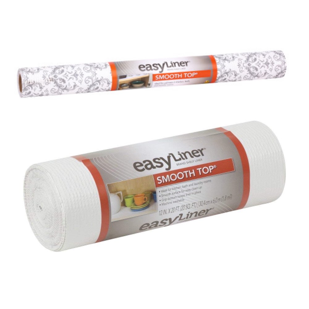 Duck Smooth Top EasyLiner Shelf Liner, 20 in x 6 ft Grey Damask + 12 in