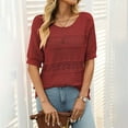 thumbnail image 6 of Fesfesfes Women's Fashion Tops Casual Half Sleeve Round Neck Knitted Crochet Sweater Spring Fall Breathable Hollow-Out Trendy Blouses(Red,M), 6 of 7