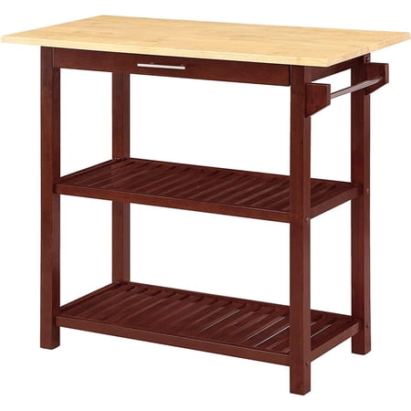 Designs2Go 3-Tier Kitchen Prep Island With Drawer, Butcher Block/Mahogany