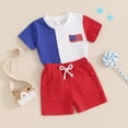 thumbnail image 5 of GYRATEDREAM Toddler Baby Boy Summer Clothes Outfits Independence Day Patchwork Short Sleeve T-Shirt Top and Casual Shorts Set for Red 18-24M, 5 of 7