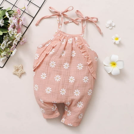 

Girls Suspender Jumpsuit Romper Clothes Baby Printed Ruffles Floral Girls Romper&Jumpsuit Pink 90